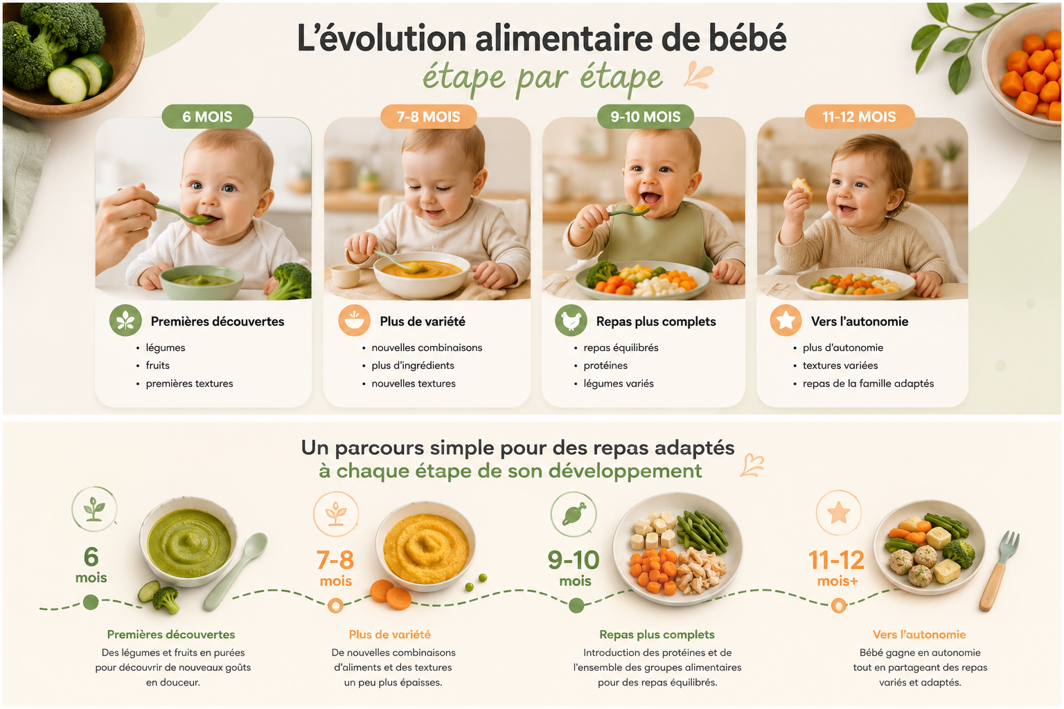 Étapes de la diversification alimentaire de bébé