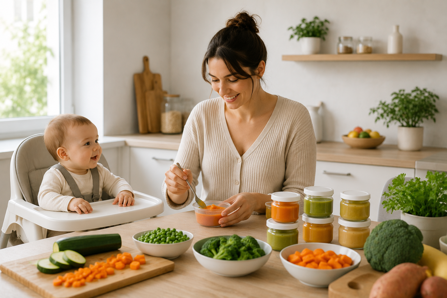 Maman préparant un repas sain pour son bébé