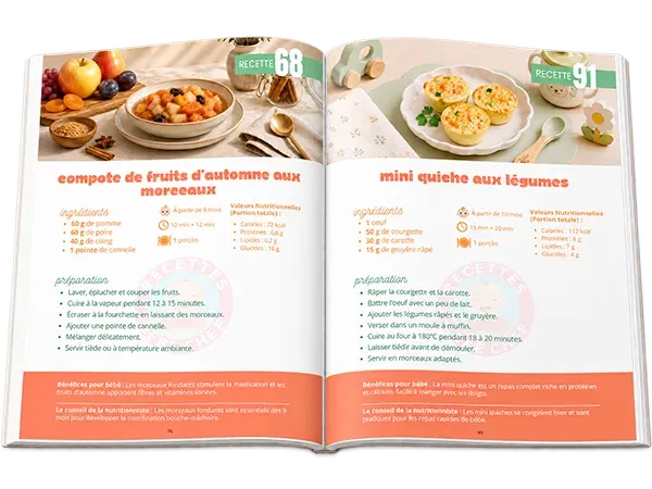 Aperçu des pages intérieures de Recettes Bébé Chef